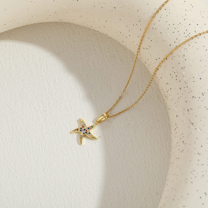 Elegant Classic Style Star Copper Irregular Plating Inlay Zircon 14K Gold Plated Necklace