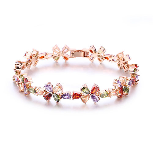 Bracelets Glam en Zircon avec incrustation de cuivre et de fleurs de style simple