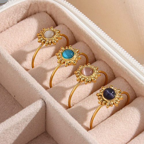 Anéis de aço inoxidável geométricos da moda embutidos anéis de aço inoxidável opala