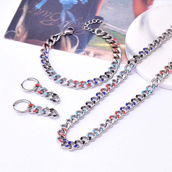 Artistic Colorful Titanium Steel Enamel Plating Women'S Bracelets Earrings Necklace