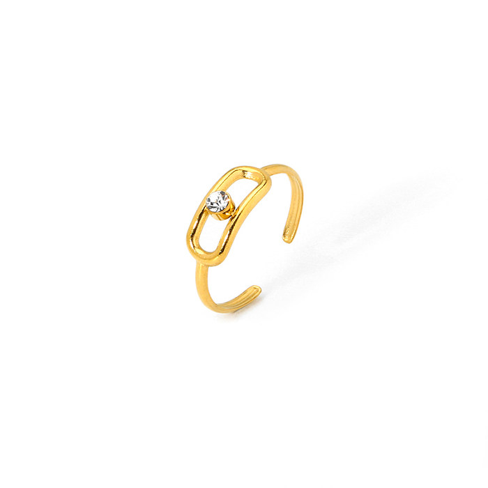 Elegante offene Ringe im französischen Stil mit geometrischer Edelstahlbeschichtung und Zirkoneinlage, 18 Karat vergoldet