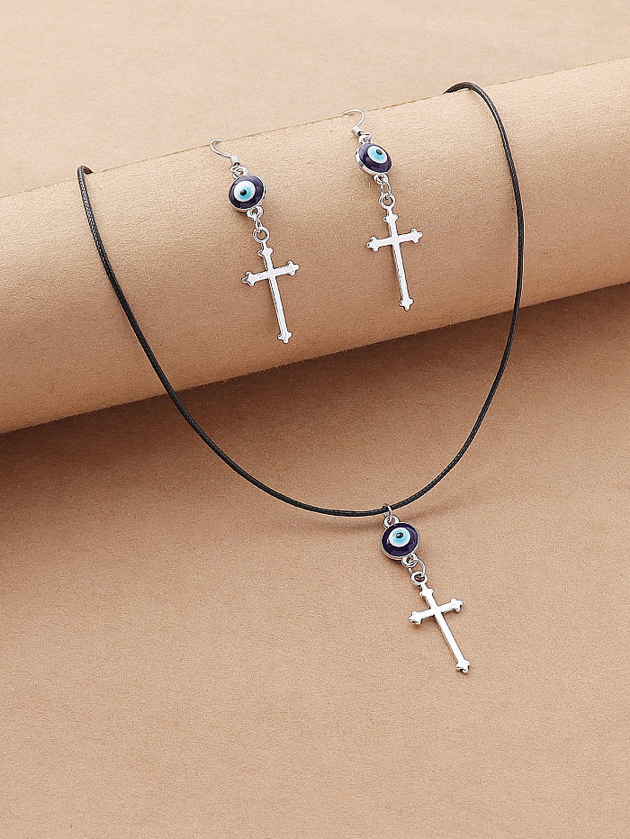 Fashion Cross Eye Stainless Steel Resin Enamel Earrings Necklace