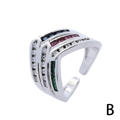 Elegant Shiny Geometric Copper Plating Inlay Zircon 18K Gold Plated Open Rings