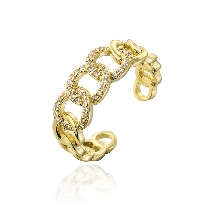 Fashion Copper 18K Gold Zircon Geometric Shape Open Ring Female Wholesale