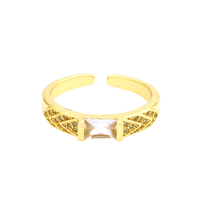 O ouro simples do zircão 18K do embutimento do chapeamento de cobre da flor do quadrado do estilo chapeou anéis abertos