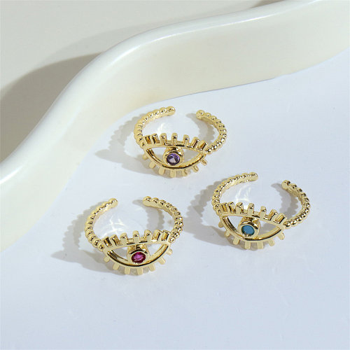 Simple Style Eye Copper Plating Inlay Zircon Gold Plated Open Ring