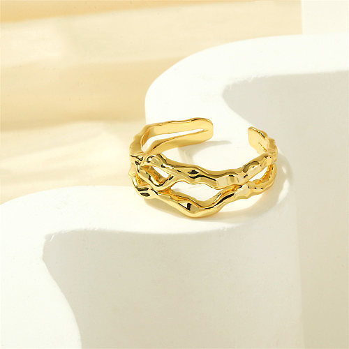 Simple Style Commute Irregular Lines Copper Plating Inlay Zircon 18K Gold Plated Open Rings