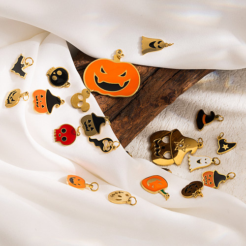 Collier à breloques en acier inoxydable et émail, style gothique, motif Halloween, plaqué or 14 carats, plaqué or 18 carats