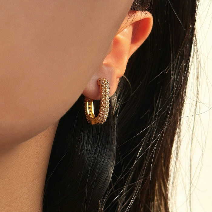 1 Paar moderne, quadratische, vergoldete Ohrringe mit Inlay-Zirkon und Kupferbeschichtung