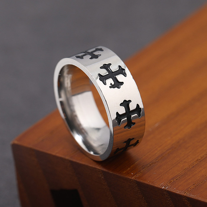 Punk Cross Stainless Steel Wide Band Ring
