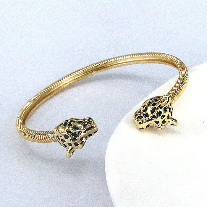 Pulseira de zircão banhada a ouro de cobre animal geométrico retrô leopardo 1 peça