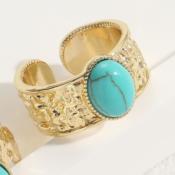 Elegante luxuoso estilo clássico irregular cobre 14K banhado a ouro turquesa anel aberto a granel