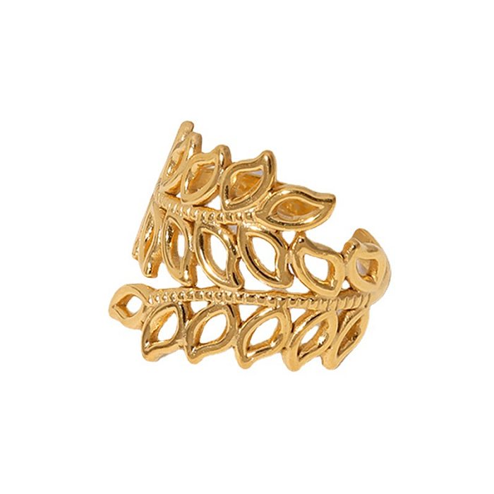 Fashion Leaf Stainless Steel Gold Plated Open Ring