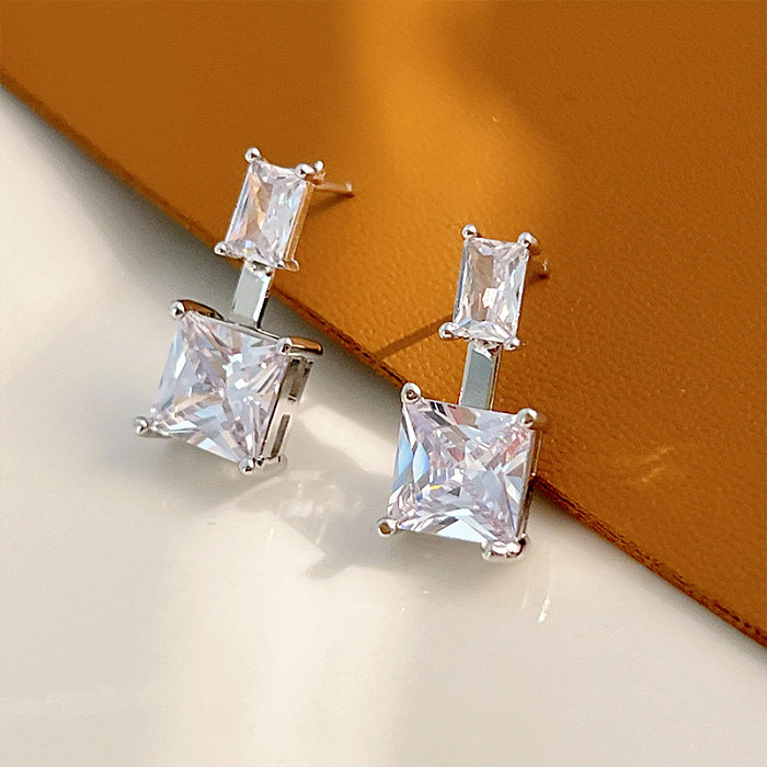 1 Pair Sweet Square Inlay Copper Zircon Drop Earrings
