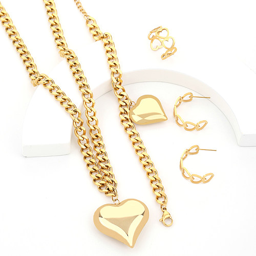 Süße Streetwear Herzform Titan Stahl Armbänder Ohrringe Halskette