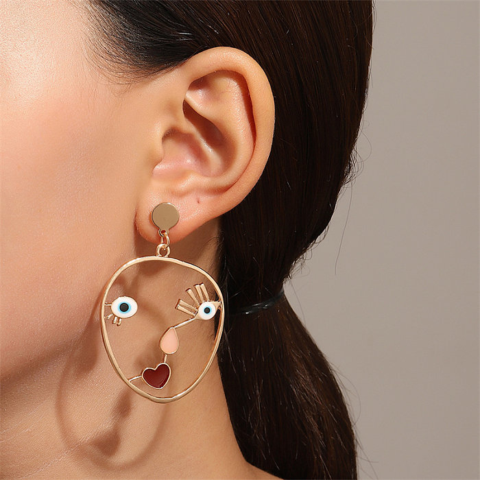 1 Pair Casual Vintage Style Human Face Leaf Heart Shape Plating Hollow Out Inlay Alloy Metal Brass Resin Zircon 18K Gold Plated Gold Plated Silver Plated Earrings