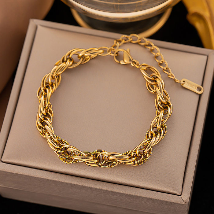 Colar de pulseiras banhado a ouro 18K com revestimento de aço titânio geométrico glam