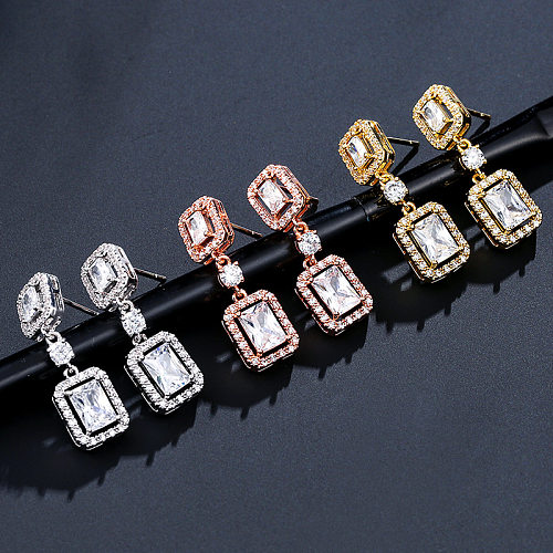 1 Pair Lady Square Plating Inlay Copper Zircon Drop Earrings