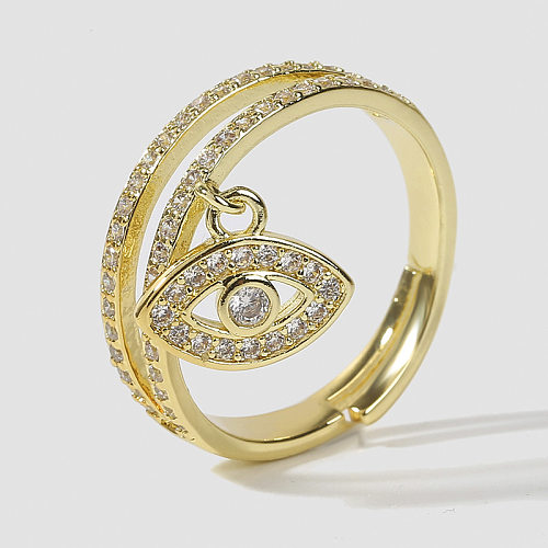 Joia de anel ajustável com zircão embutido de cobre para preservação da cor dos olhos