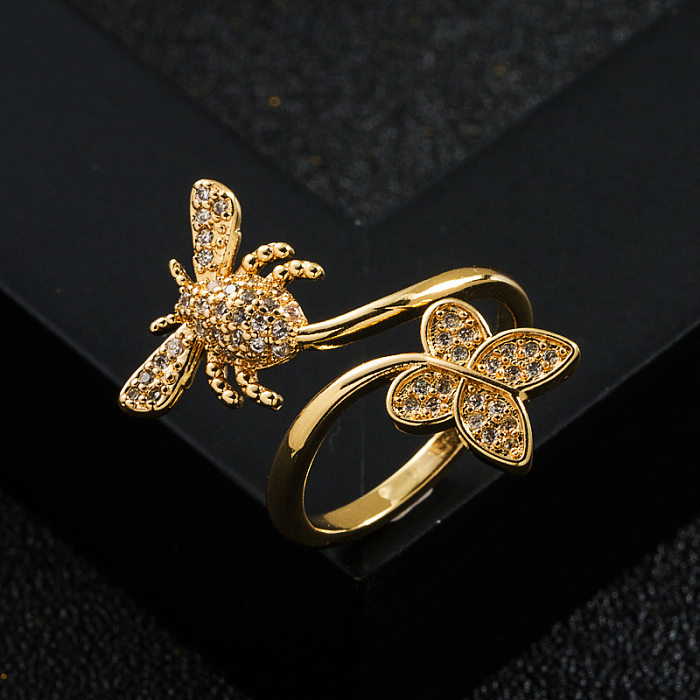 Fashion Copper Gold-plated Micro-set Zircon Butterfly Open Ring