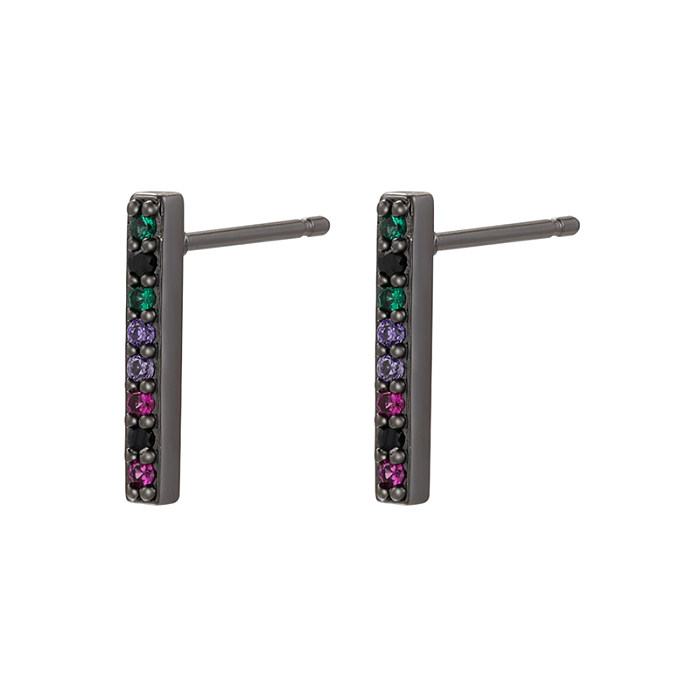 1 Pair Elegant Rectangle Copper Plating Inlay Zircon 18K Gold Plated Ear Studs