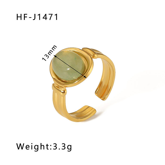 Streetwear Round Oval Stainless Steel Inlay Natural Stone Open Rings