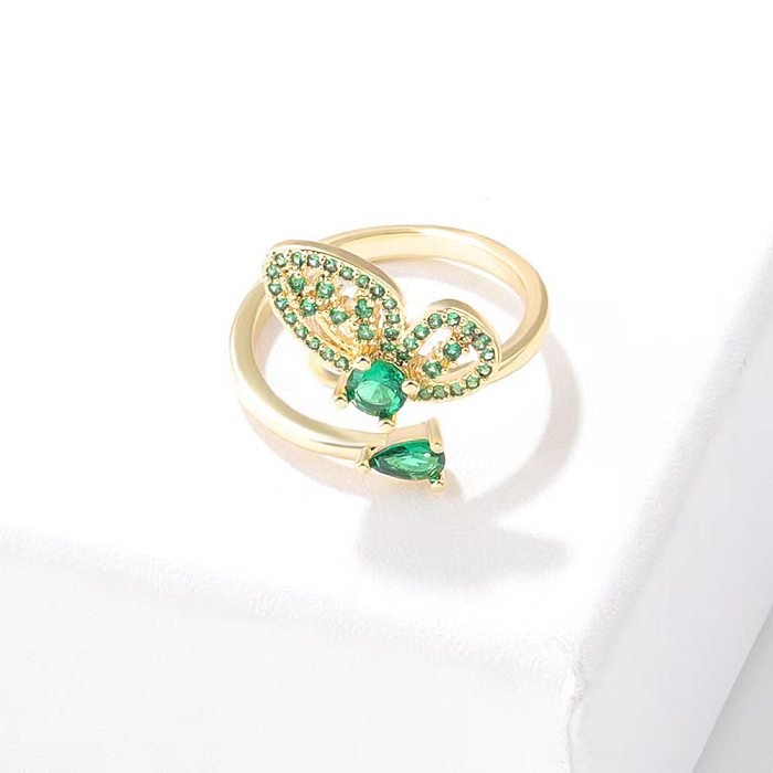 Sweet Simple Style Water Droplets Butterfly Copper Plating Hollow Out Inlay Zircon Open Ring