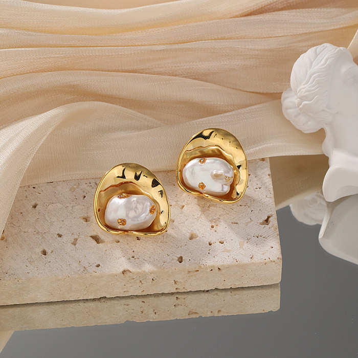 1 par de brincos de orelha banhados a ouro 14K banhados a ouro 18K com flor esmaltada estilo clássico