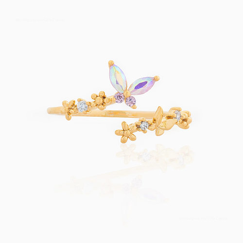 Fashion Butterfly Copper Inlay Zircon Open Ring 1 Piece