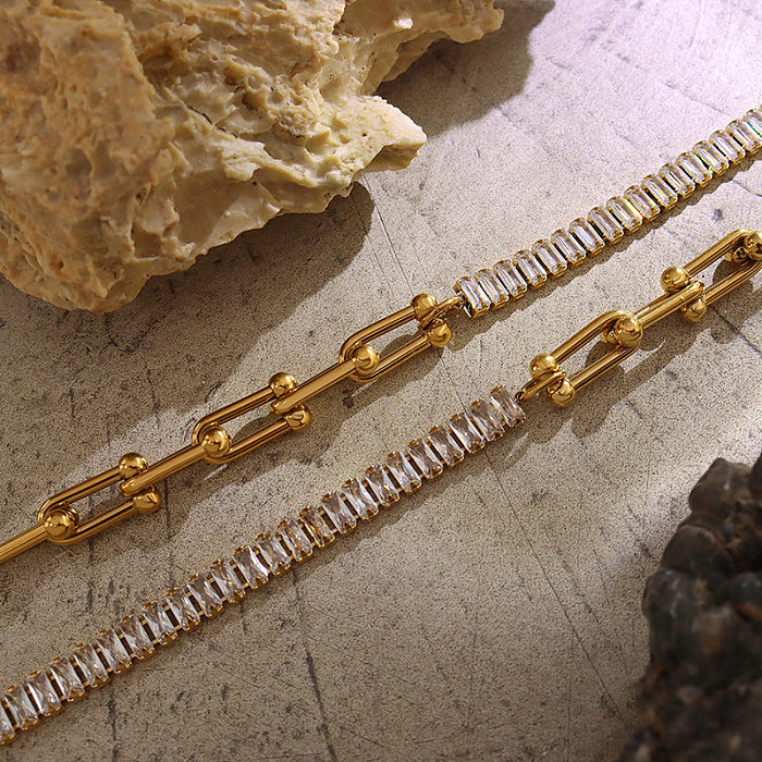 Titanstahl, 18 Karat vergoldet, leichte Luxus-U-förmige Hufeisen-Armband-Halskette im Großhandel