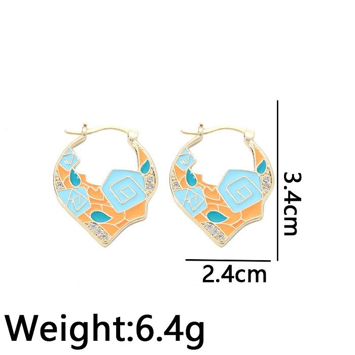 1 Pair Novelty Artistic Color Block Enamel Inlay Copper Zircon Earrings