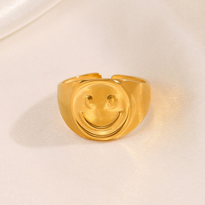 Classic Style Smiley Face Stainless Steel Open Ring In Bulk