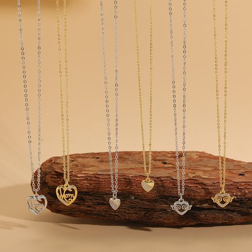 Casual Classic Style Commute Heart Shape Copper Plating Inlay Artificial Gemstones 14K Gold Plated White Gold Plated Pendant Necklace