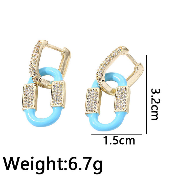 1 Pair Fashion Geometric Copper Enamel Zircon Drop Earrings