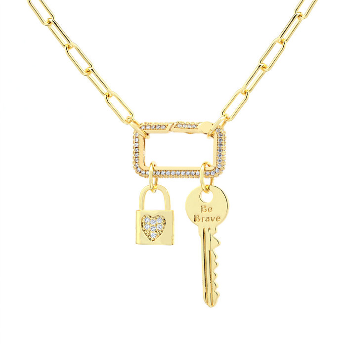 Hip-Hop Punk Streetwear Key Lock Copper Handmade Plating Inlay Zircon Pendant Necklace