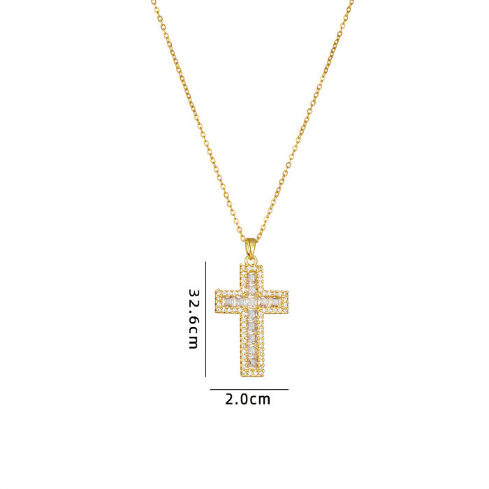 Retro Cross Copper Inlay Zircon Pendant Necklace