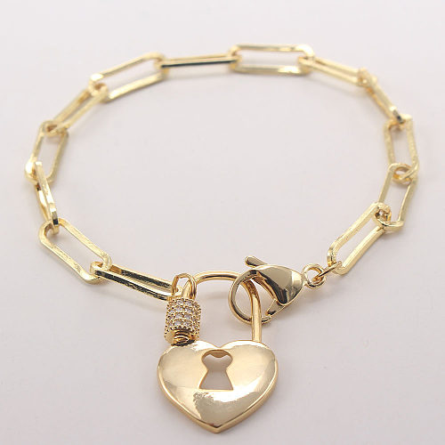 Estilo simples mão coração forma cobre zircão pulseiras banhadas a ouro