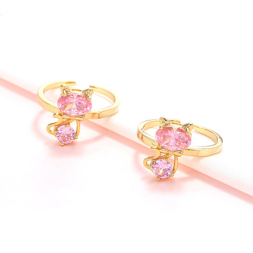 Anel de gato rosa estilo ins anel de abertura ajustável anel de temperamento atacado