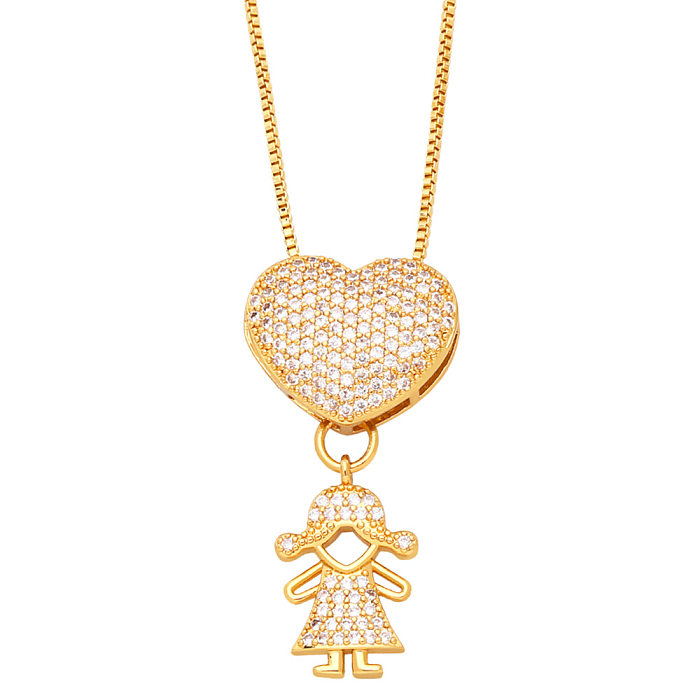 Fashion Human Heart Shape Copper Plating Inlay Zircon Pendant Necklace 1 Piece