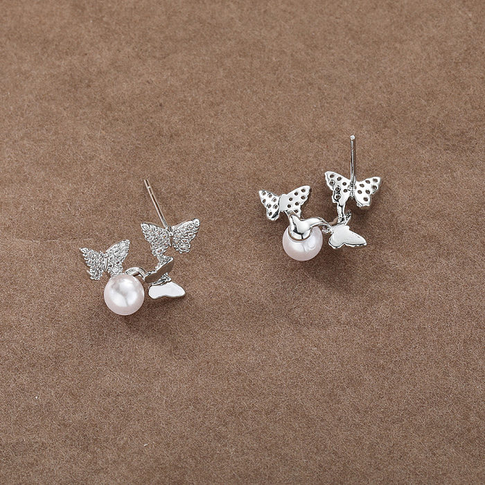 1 Pair Simple Style Butterfly Plating Inlay Copper Zircon Gold Plated Drop Earrings