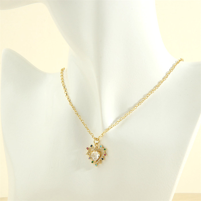 Retro Simple Style Devil'S Eye Heart Shape Copper 18K Gold Plated Zircon Pendant Necklace In Bulk