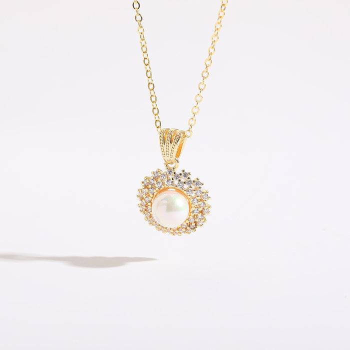 Simple Style Sunflower Copper Plating Inlay Zircon 14K Gold Plated Pendant Necklace
