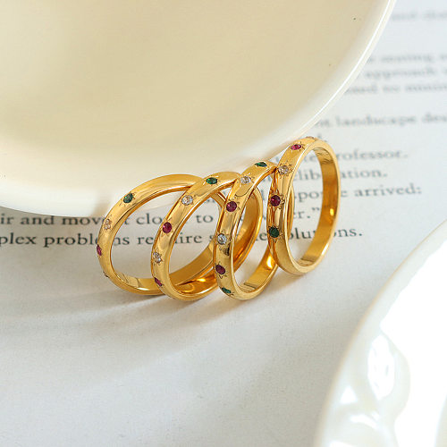 Anéis de aço de titânio círculo fashion chapeamento de zircão anéis de aço inoxidável