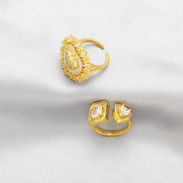 Casual estilo simples streetwear geométrico coração forma cobre chapeamento inlay zircon 18k banhado a ouro anéis abertos