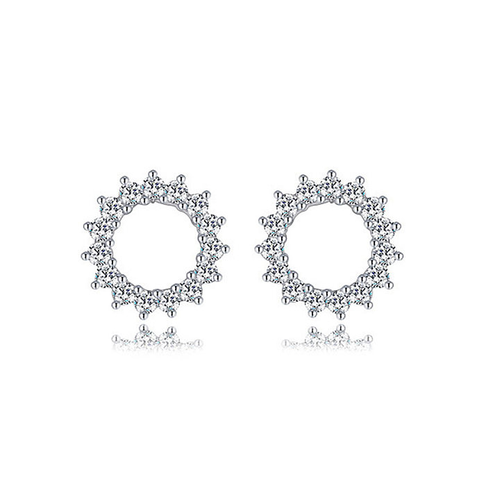 1 Pair Streetwear Star Moon Inlay Sterling Silver Copper Zircon Ear Studs