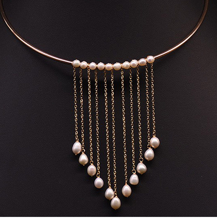 Elegant Vintage Style Geometric Copper Plating Inlay Pearl 18K Gold Plated Choker