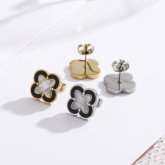 Neues Clover Schwarz-Weiß-Damen-Schmuckset mit doppelseitigem Gehäuse aus Titanstahl und Vakuumbeschichtung aus 18 Karat Gold