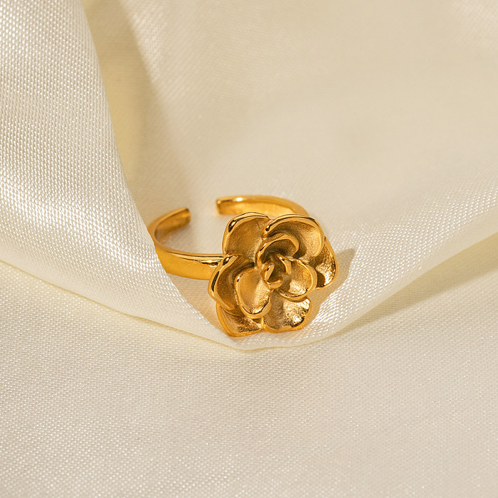 IG Style Flower Stainless Steel 18K Gold Plated Open Ring In Bulk