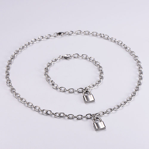 Bijoux en gros classique en acier inoxydable romantique amour serrure bracelet collier ensemble