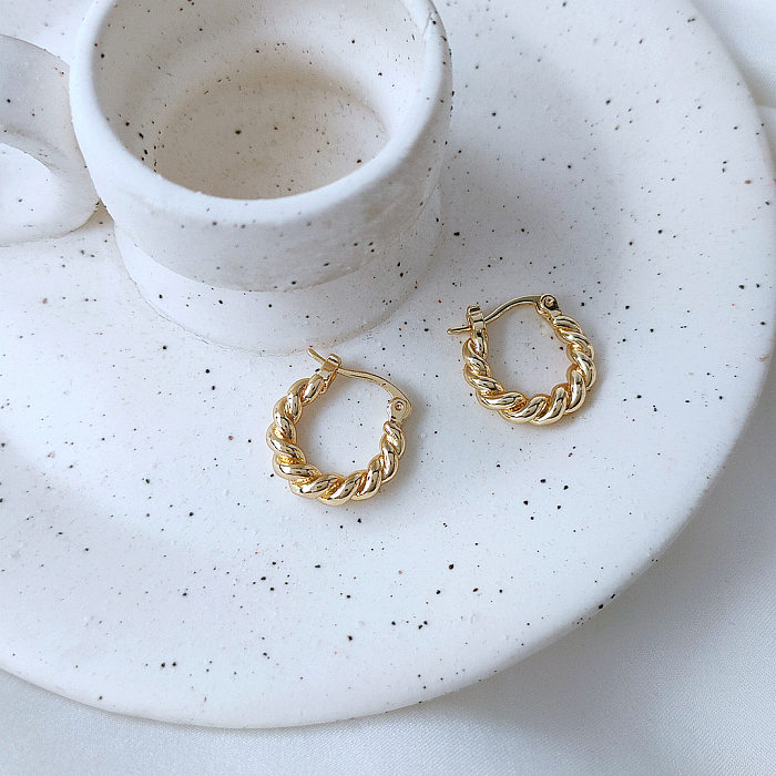 1 Pair Simple Style Twist Copper Plating Metal 14K Gold Plated Earrings